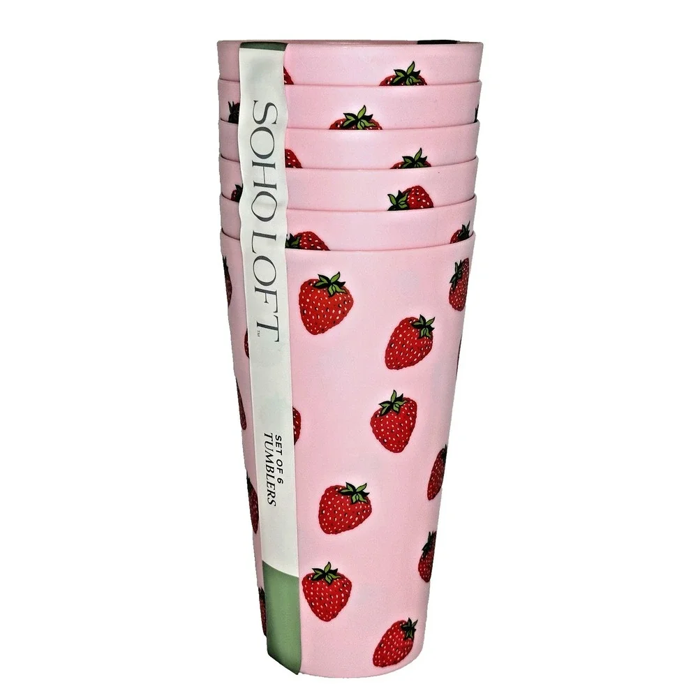 SOHO Loft Strawberry Tumblers Set of 6 Pink 24oz BPA Free Summer Cups